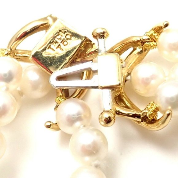 Authentic! Tiffany & Co 18k Yellow Gold Diamond 3 Strand Pearl Necklace - Picture 7 of 10